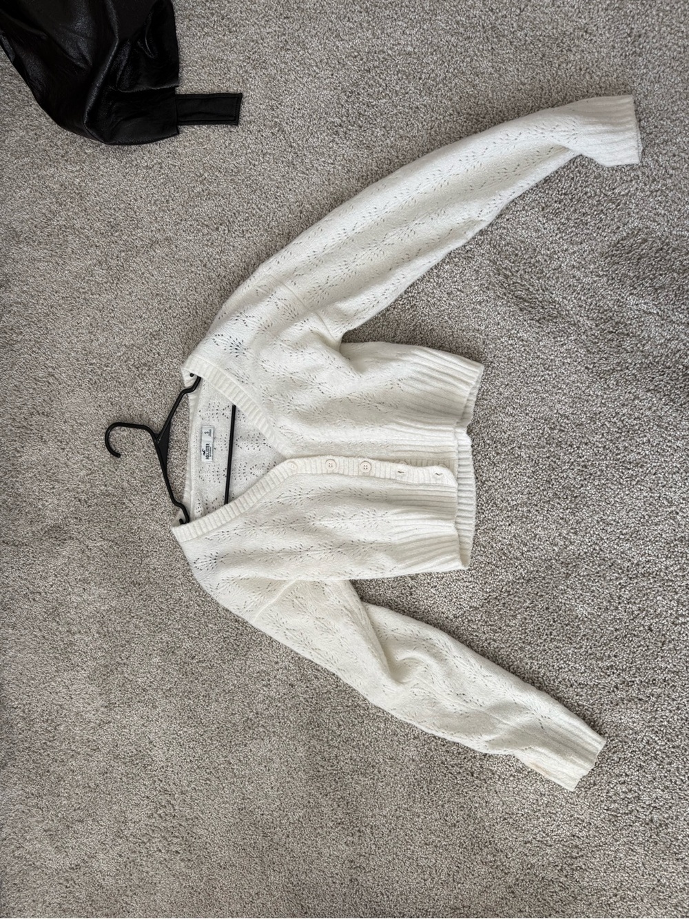 Hollister Cream Cropped Pointelle Button-Up Cardigan
